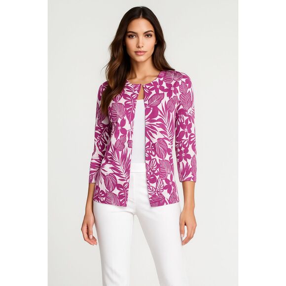 LOFT PINK & WHITE FLORAL BUTTON DOWN CAREER CASUAL CARDIGAN SWEATER SIZE: M NWT - Picture 1 of 3